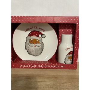 NWT: Peppermint & Pine - Cookies & Milk for Santa - Ceramic Plate and Bottle Set